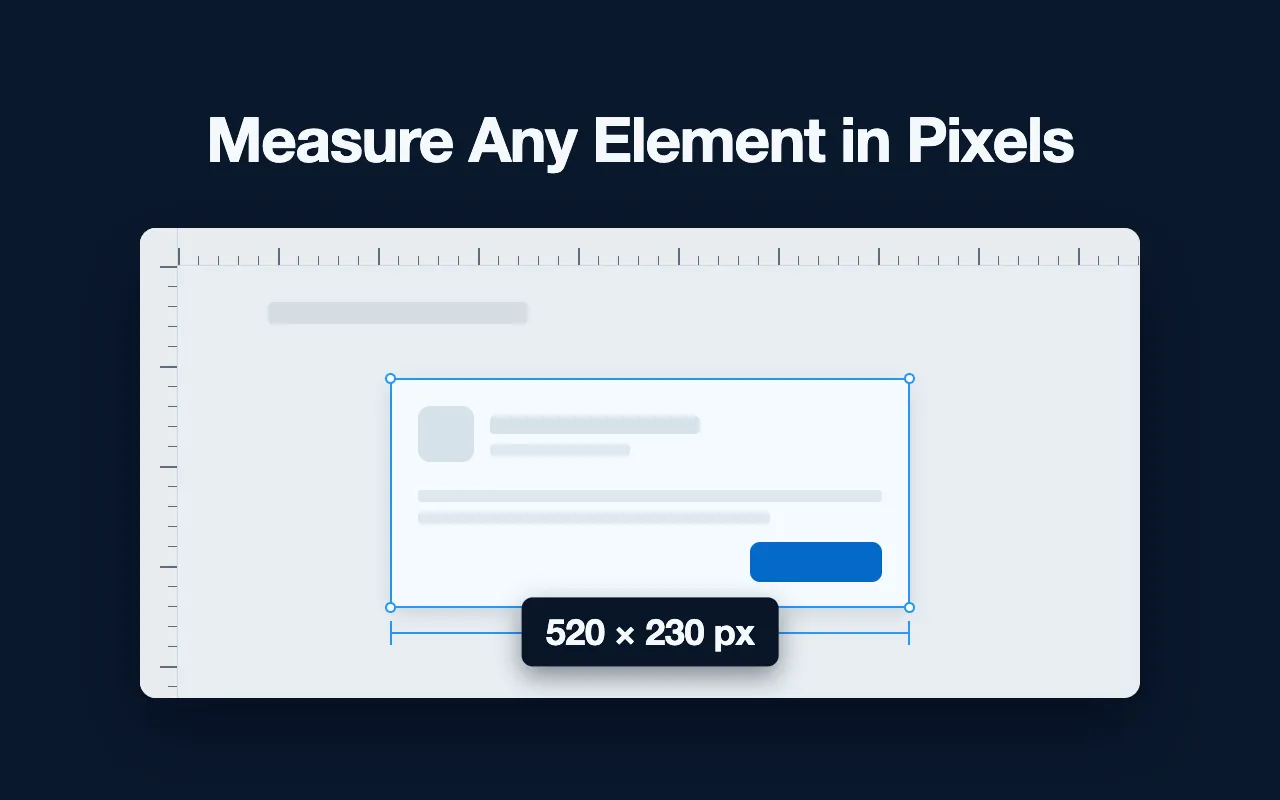 A card on a web page outlined by Pixel Ruler with a 520 × 230 px size label and rulers along the top and left edges